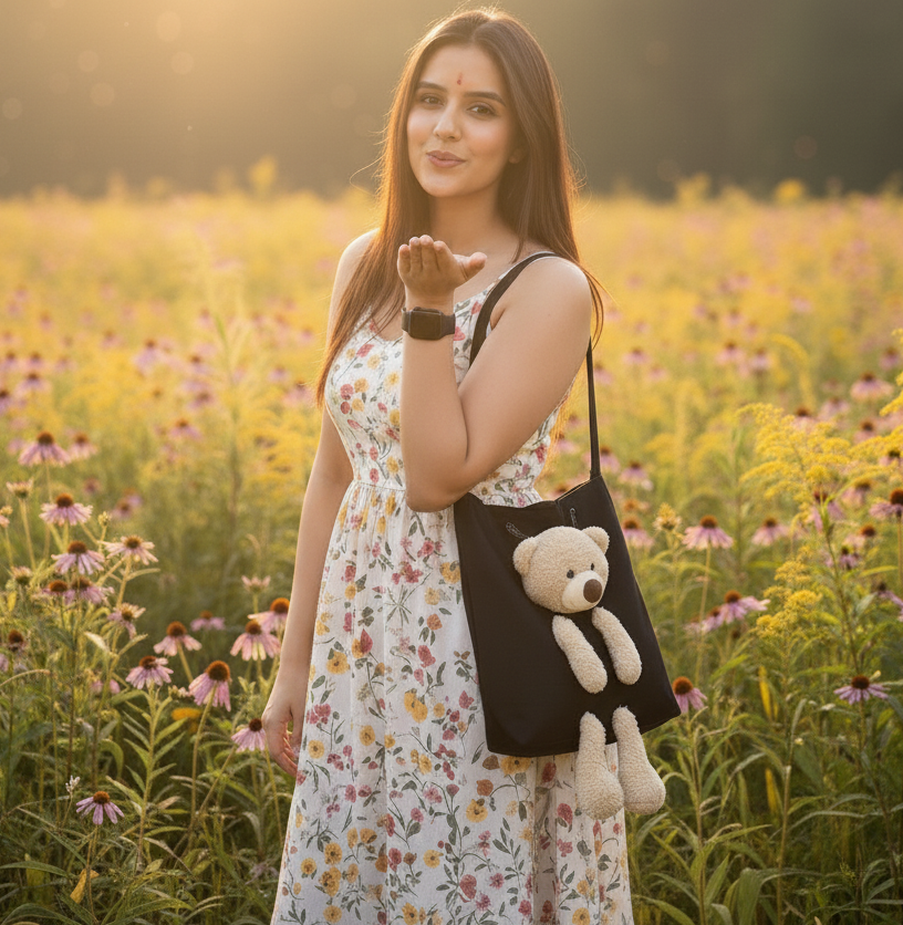 Cute Shoulder Bag Kawaii Tote Handbag with Cute Teddy Bear